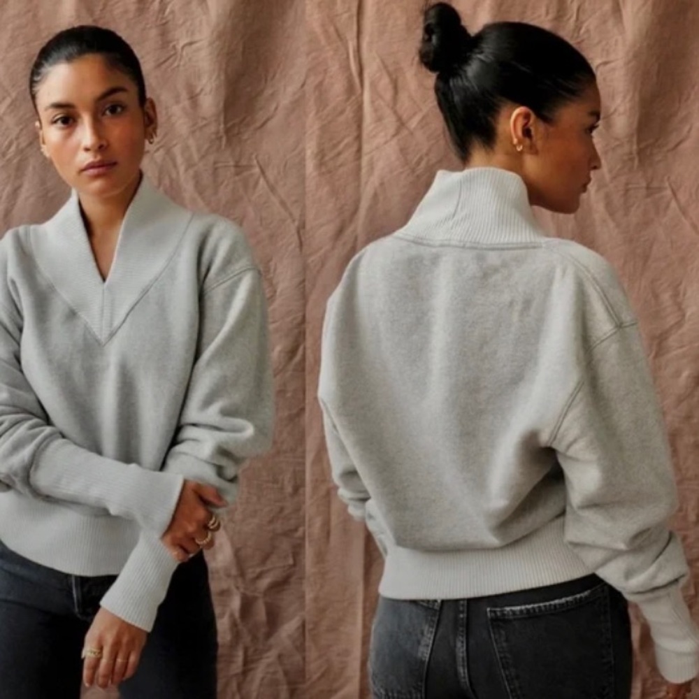 Agolde Grey Klara Ribbed Extended V-Neck Sweatshirt EUC